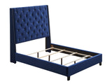 Chantilly Royal Blue Velvet Modern Wood King Upholstered Tufted Bed - Ella Furniture