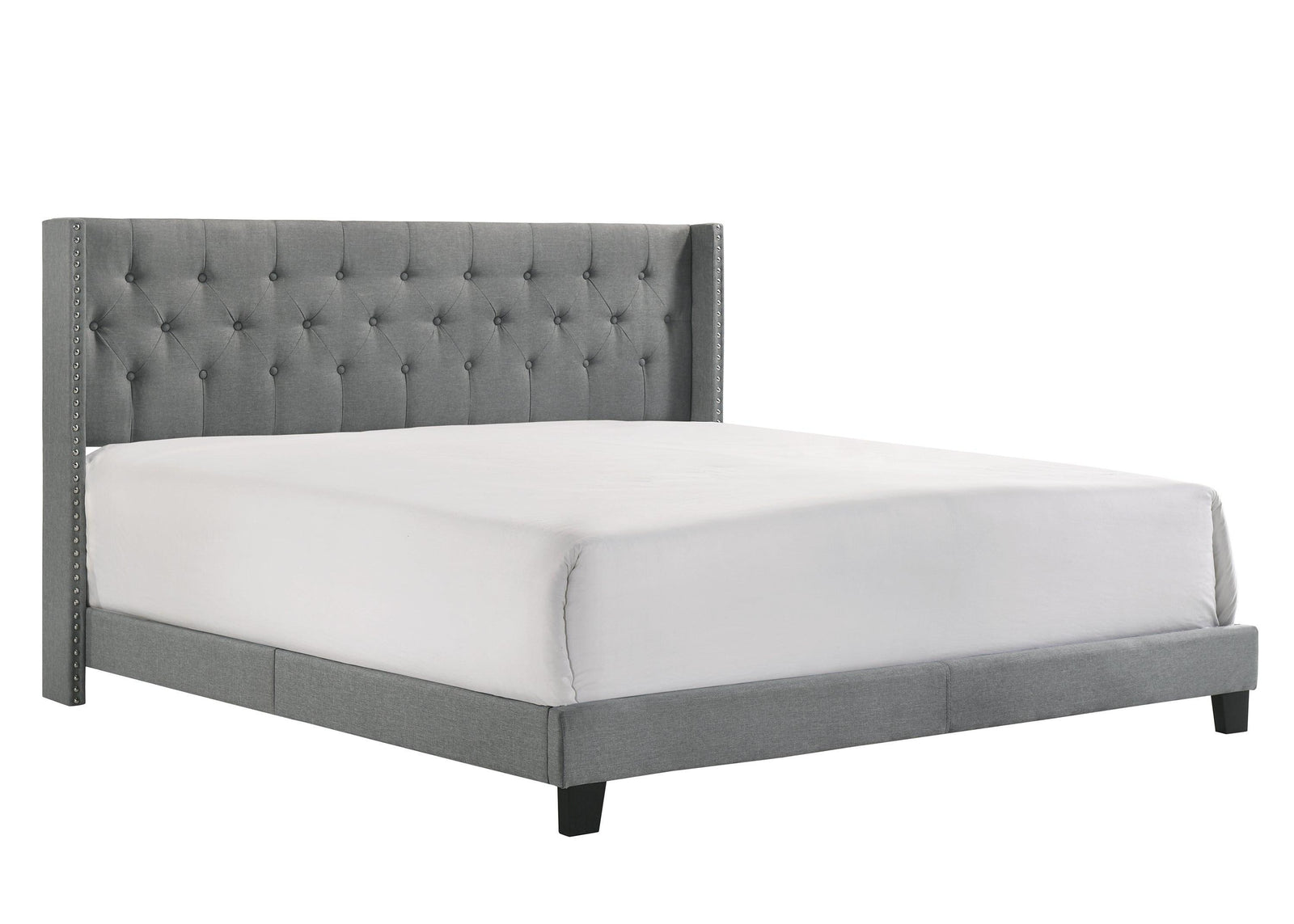 Makayla Gray Modern Traditional Upholstered Fabric Wood Tufted King Panel Bed - Ella Furniture
