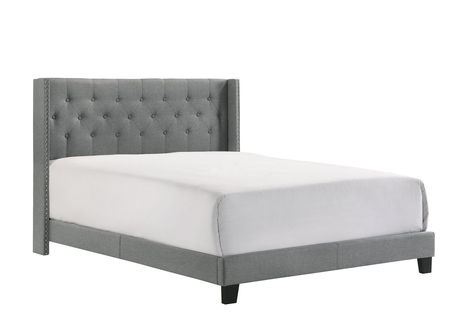 Makayla Gray Modern Traditional Fabric Upholstered Tufted Queen Panel Bed - Ella Furniture