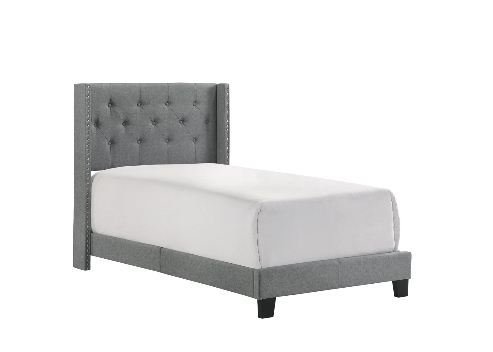 Makayla Gray Modern Traditional Upholstered Fabric Wood Tufted Twin Panel Bed - Ella Furniture