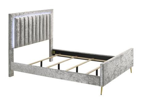 Glisten Gray Modern Contemporary Plywood Velvet Upholstered Panel LED Queen Bed - Ella Furniture