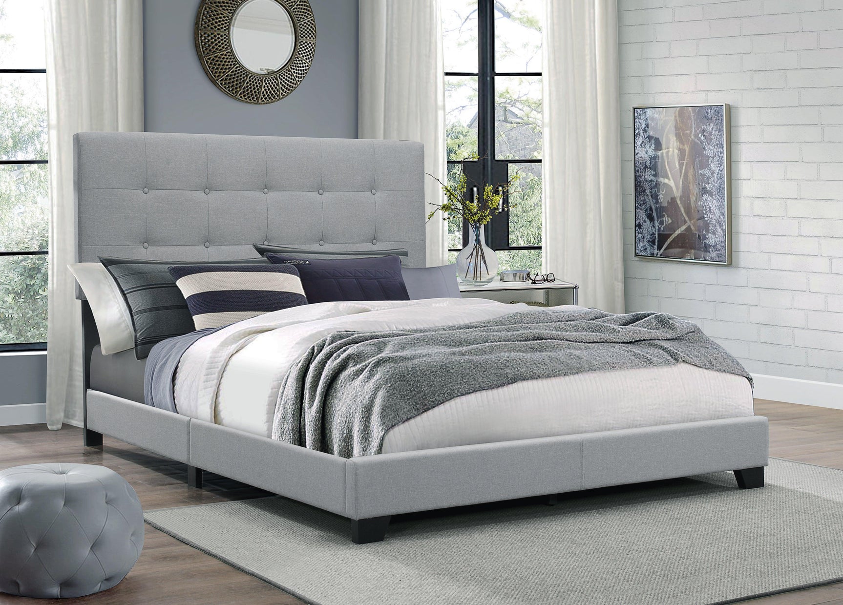 Florence Gray Fabric Wood King Upholstered Tufted Bed - Ella Furniture