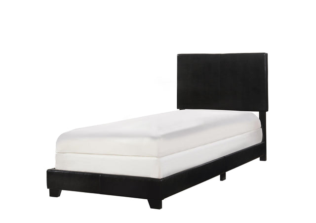 Erin Black Pu Faux Leather Wood Twin Upholstered Bed - Ella Furniture