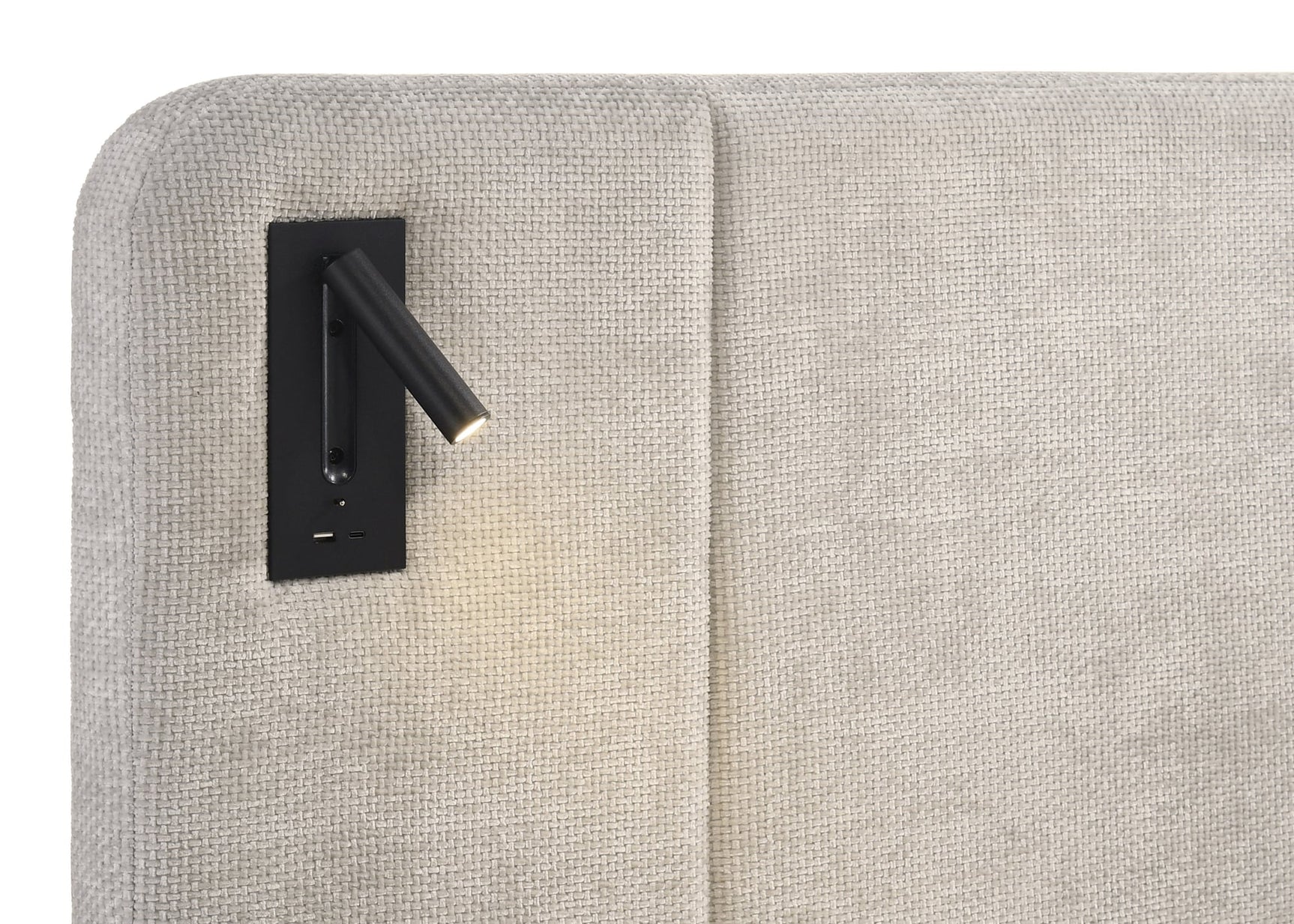 Freya Light Gray Upholstered Panel LED King Bed view 3