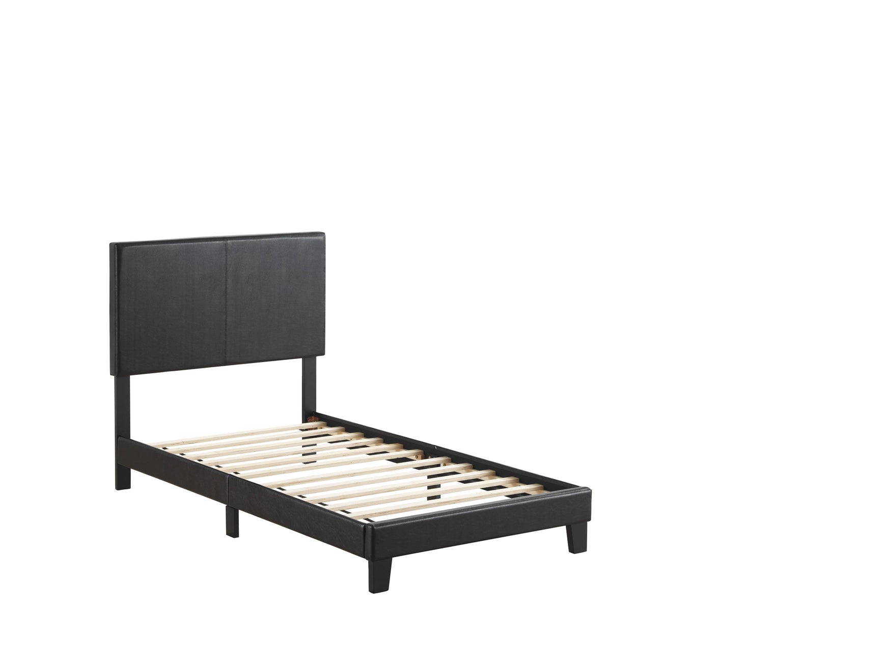 Yates Black Pu Faux Leather Modern Wood Twin Upholstered Platform Bed - Ella Furniture
