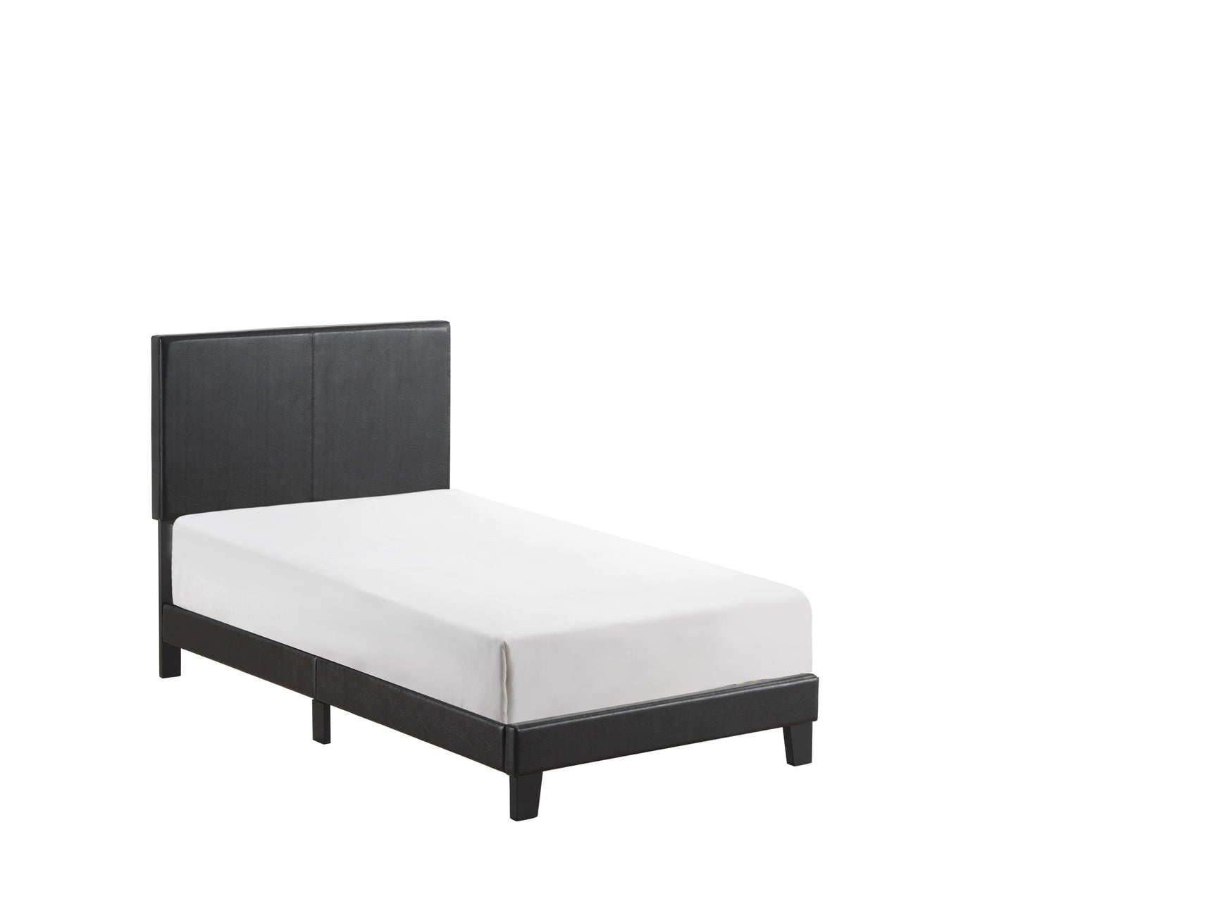 Yates Black Pu Faux Leather Modern Wood Twin Upholstered Platform Bed - Ella Furniture