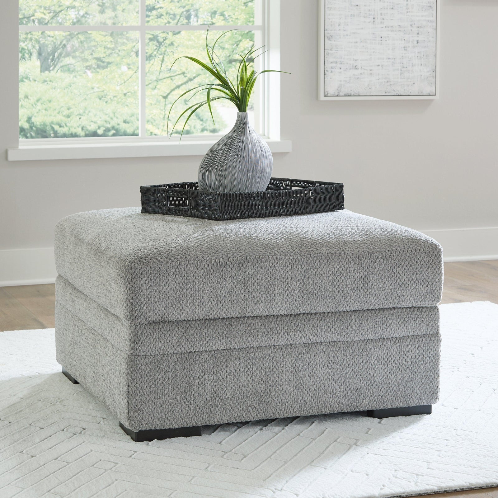 Casselbury Cement Velvet Ottoman With Storage