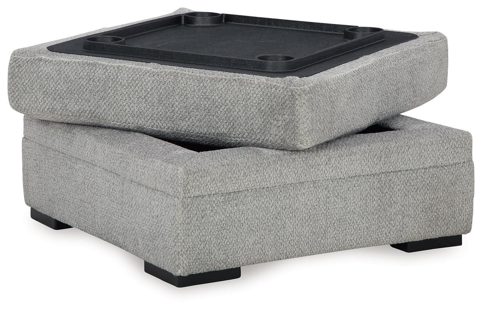 Casselbury Cement Gray Velvet Storage Ottoman