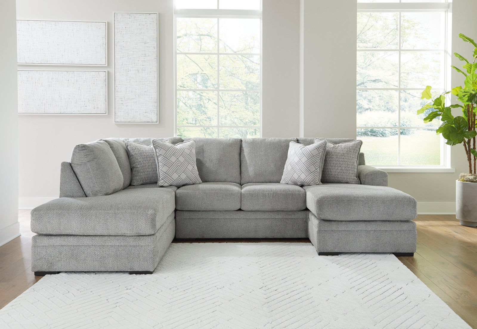 Casselbury Cement Velvet 2-Piece Sectional With Chaise