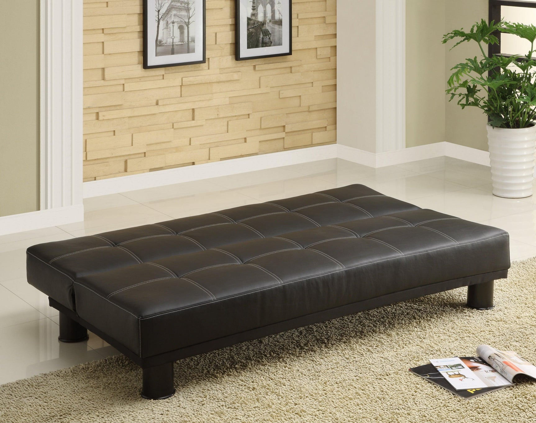 Collin Adjustable Espresso Contemporary Tufted Faux Leather Sofa - Ella Furniture