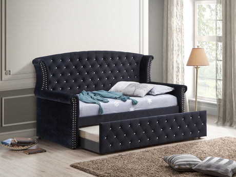 Lucinda Black Velvet Trundle Twin Daybed - Ella Furniture