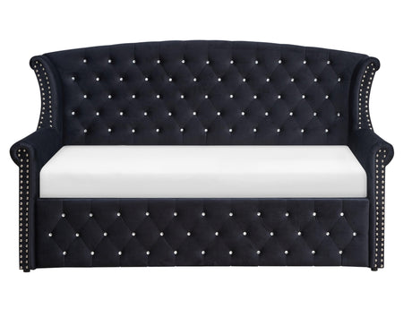 Lucinda Black Velvet Trundle Twin Daybed - Ella Furniture