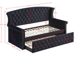Lucinda Black Velvet Trundle Twin Daybed - Ella Furniture