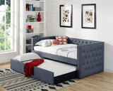 Trina Gunmetal Fabric Upholstered Trundle Tufted Daybed