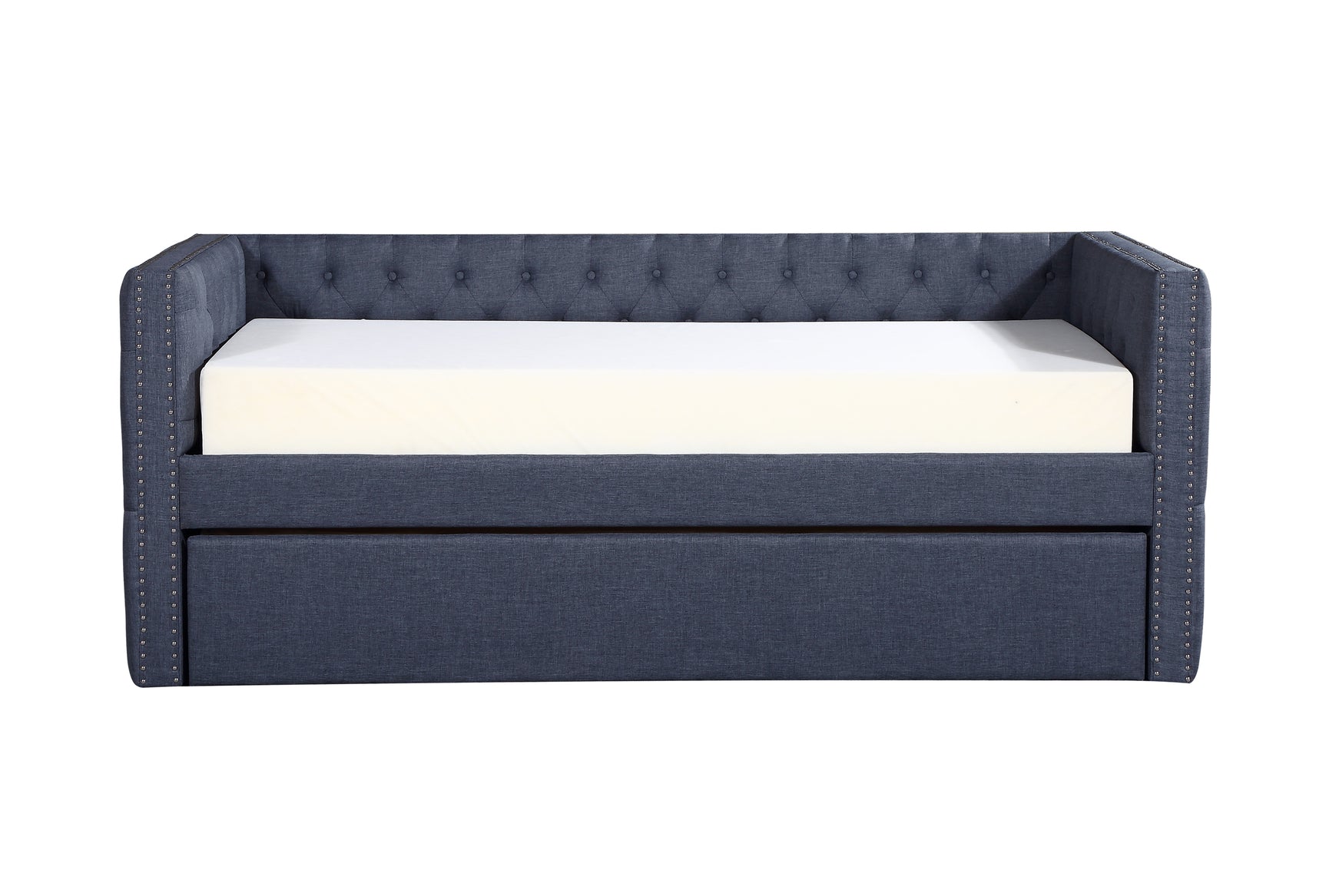 Trina Gunmetal Fabric Upholstered Trundle Tufted Daybed