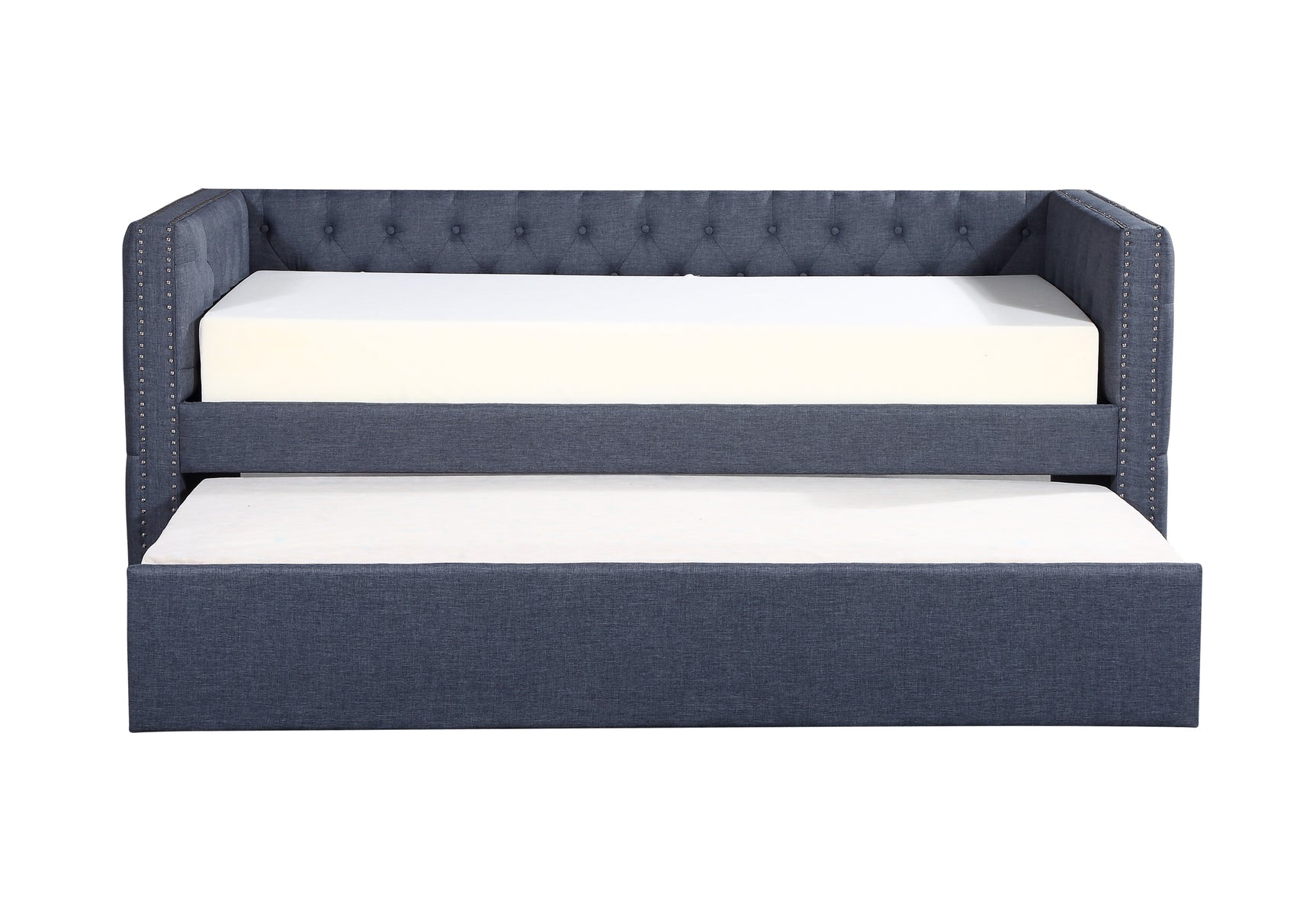 Trina Gunmetal Fabric Upholstered Trundle Tufted Daybed