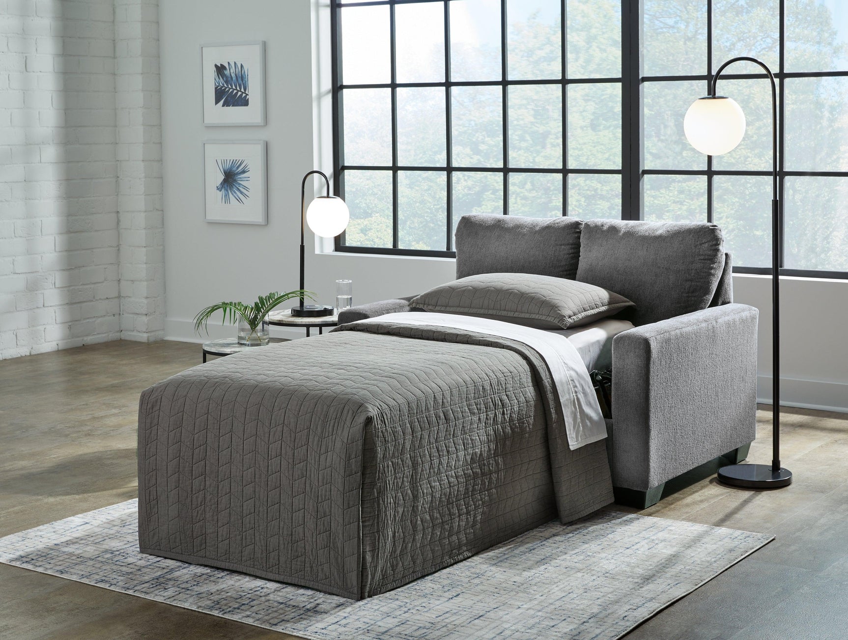 Rannis Pewter Chenille Twin Sofa Sleeper