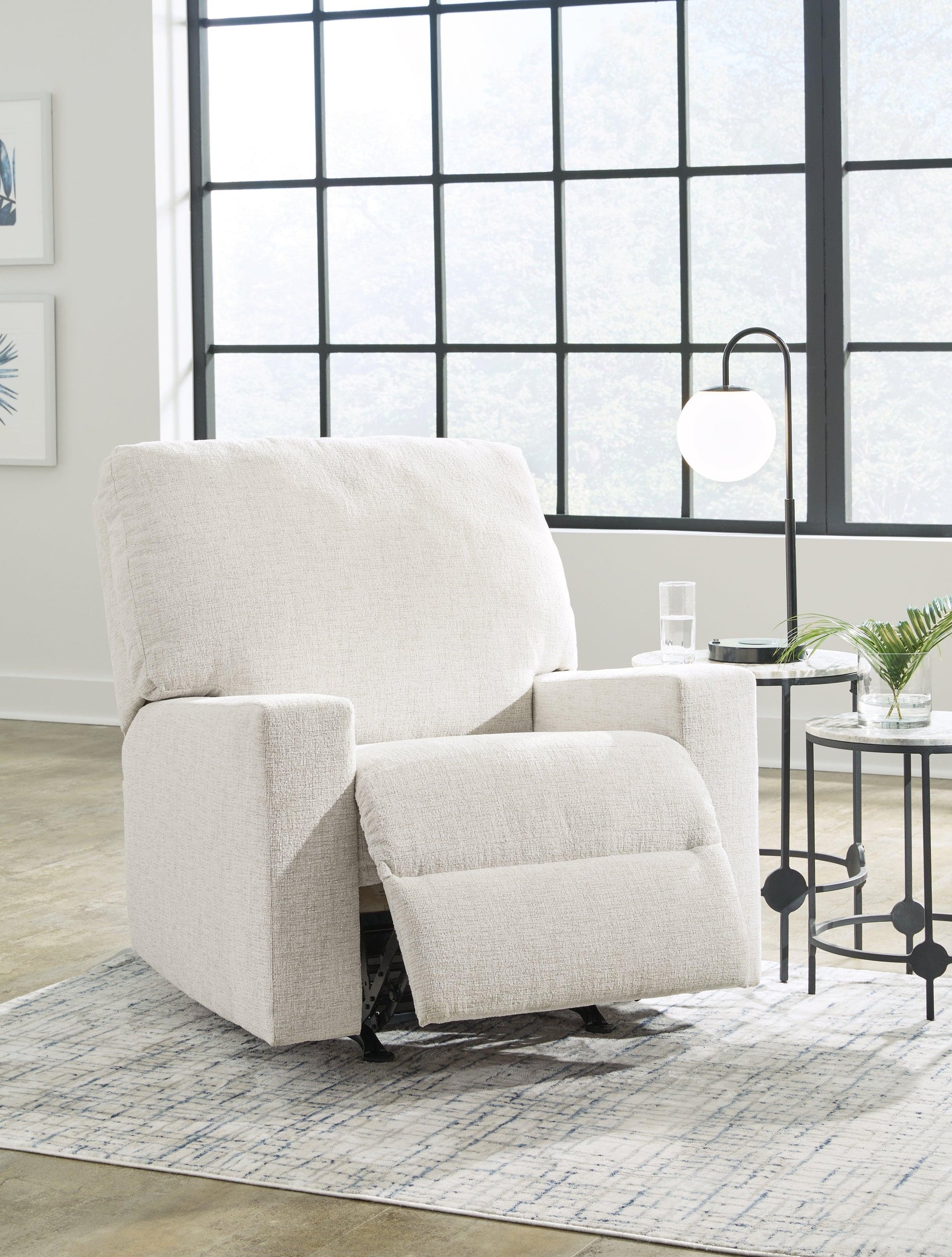 Rannis Snow Chenille Recliner - Ella Furniture