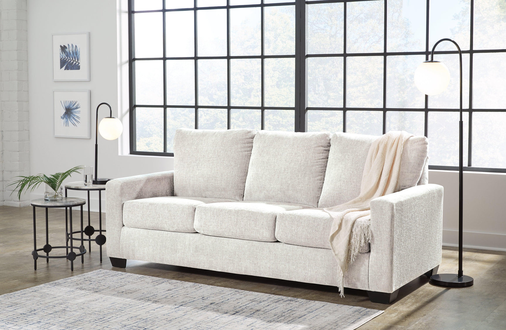 Rannis Snow Chenille Queen Sofa Sleeper - Ella Furniture