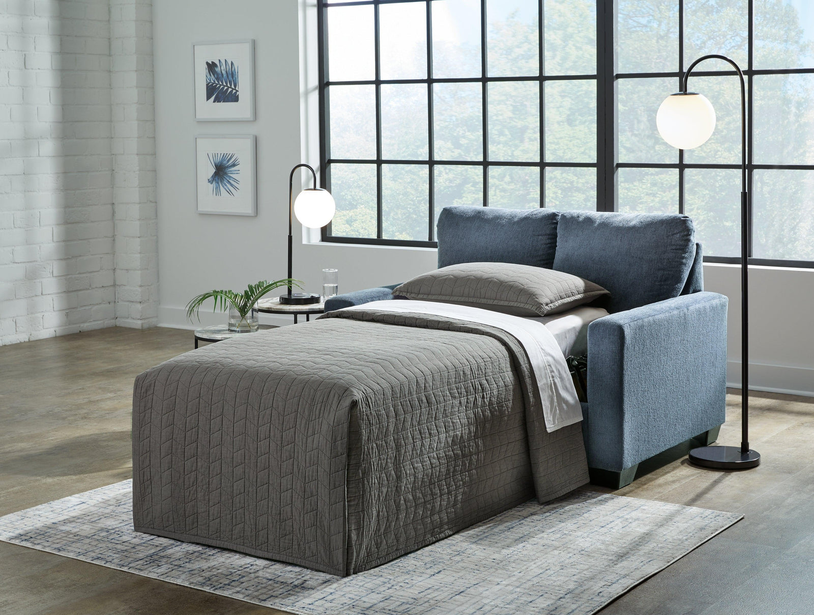 Rannis Navy Chenille Twin Sofa Sleeper