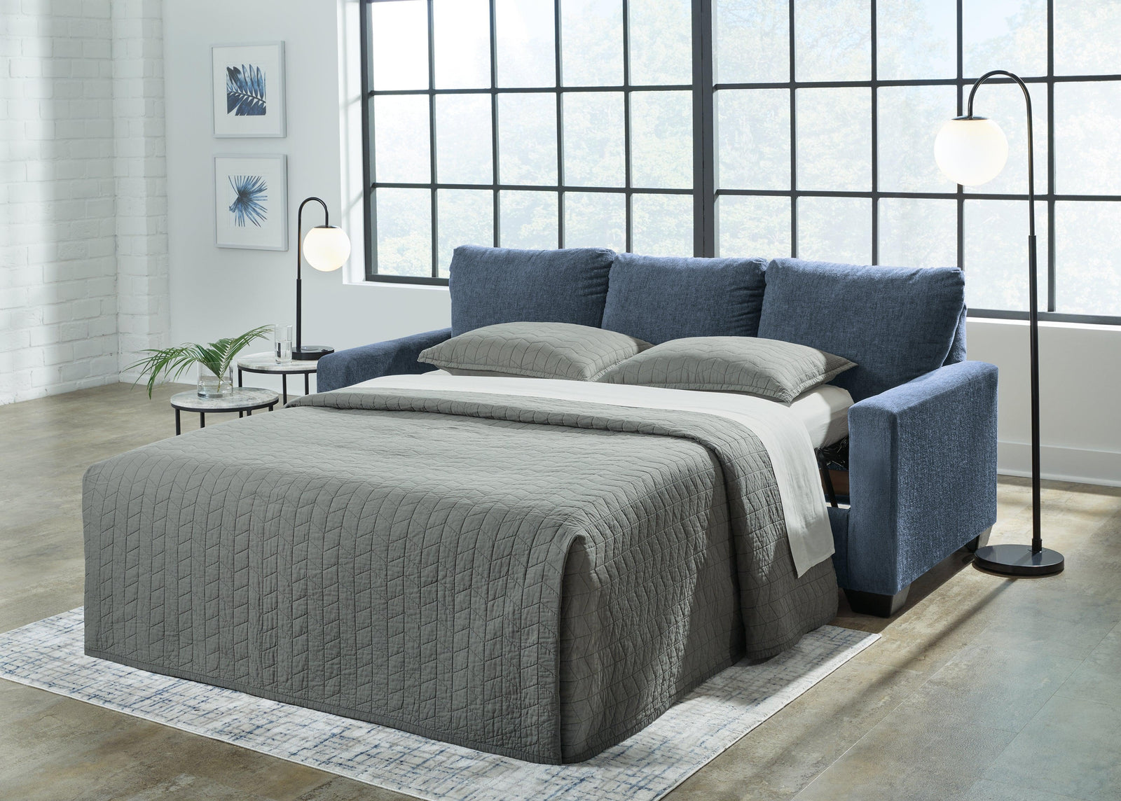 Rannis Navy Chenille Queen Sofa Sleeper