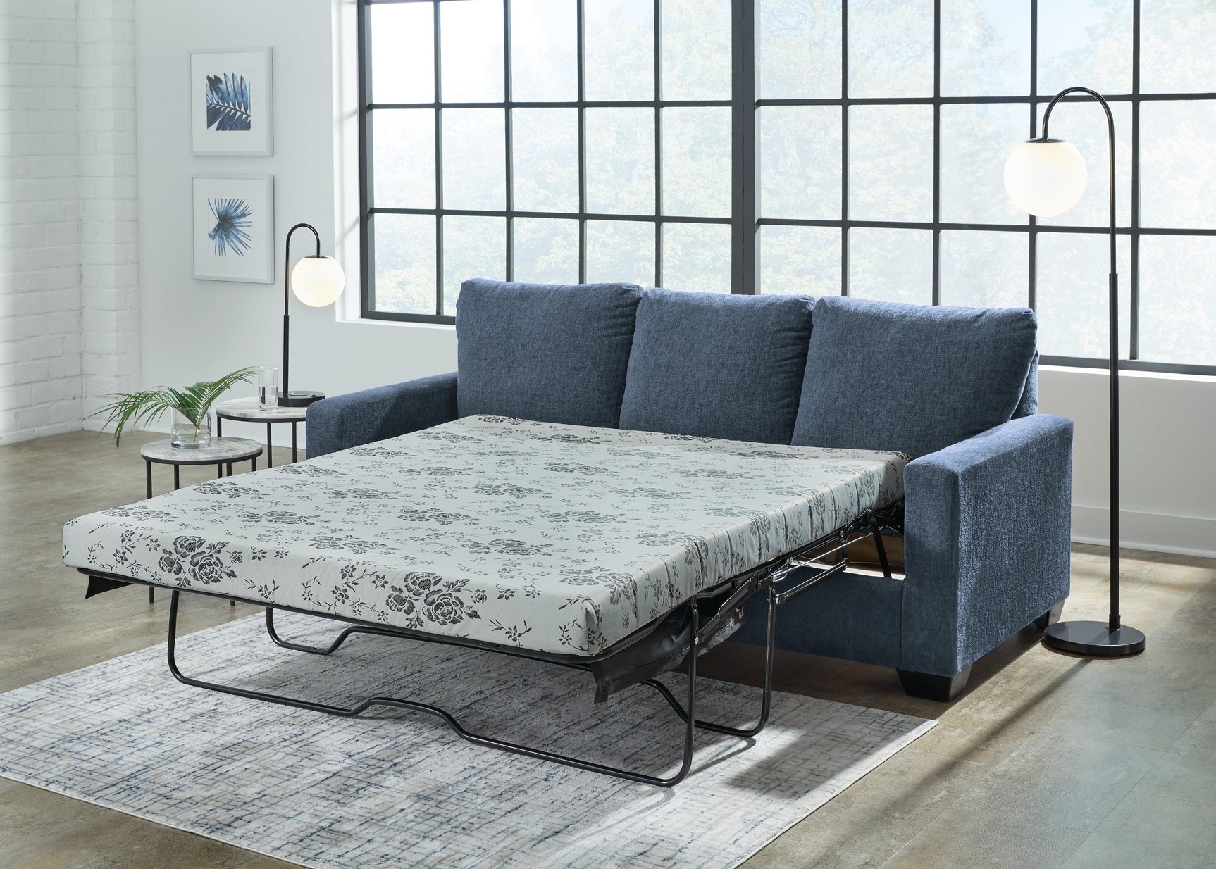 Rannis Navy Chenille Queen Sofa Sleeper