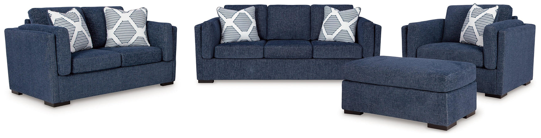 Evansley Navy Sofa, Loveseat, Chair and Ottoman