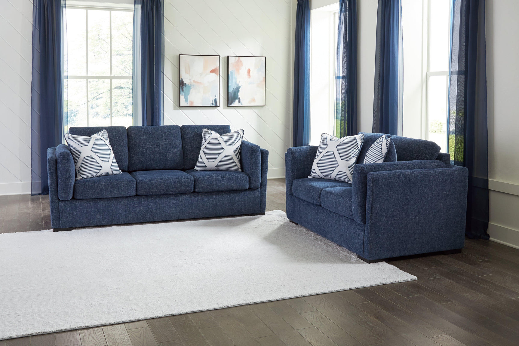 Evansley Navy Sofa and Loveseat