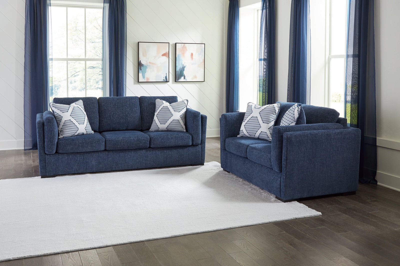 Evansley Navy Sofa and Loveseat