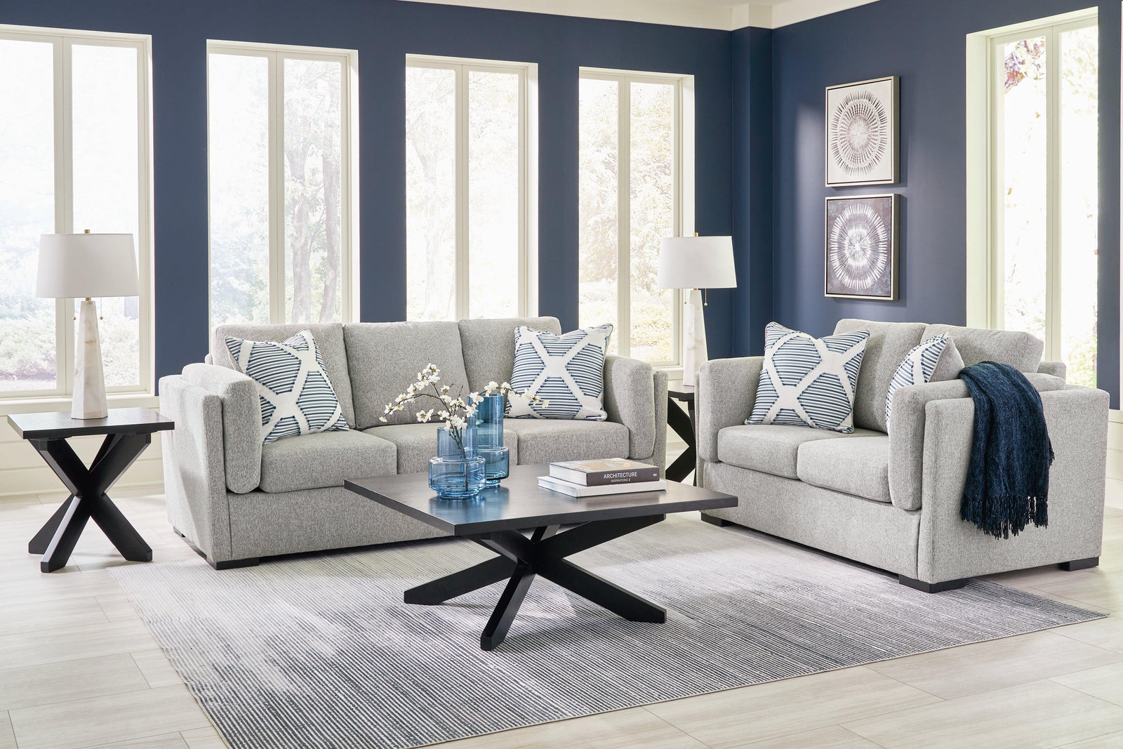 Evansley Pewter Sofa and Loveseat
