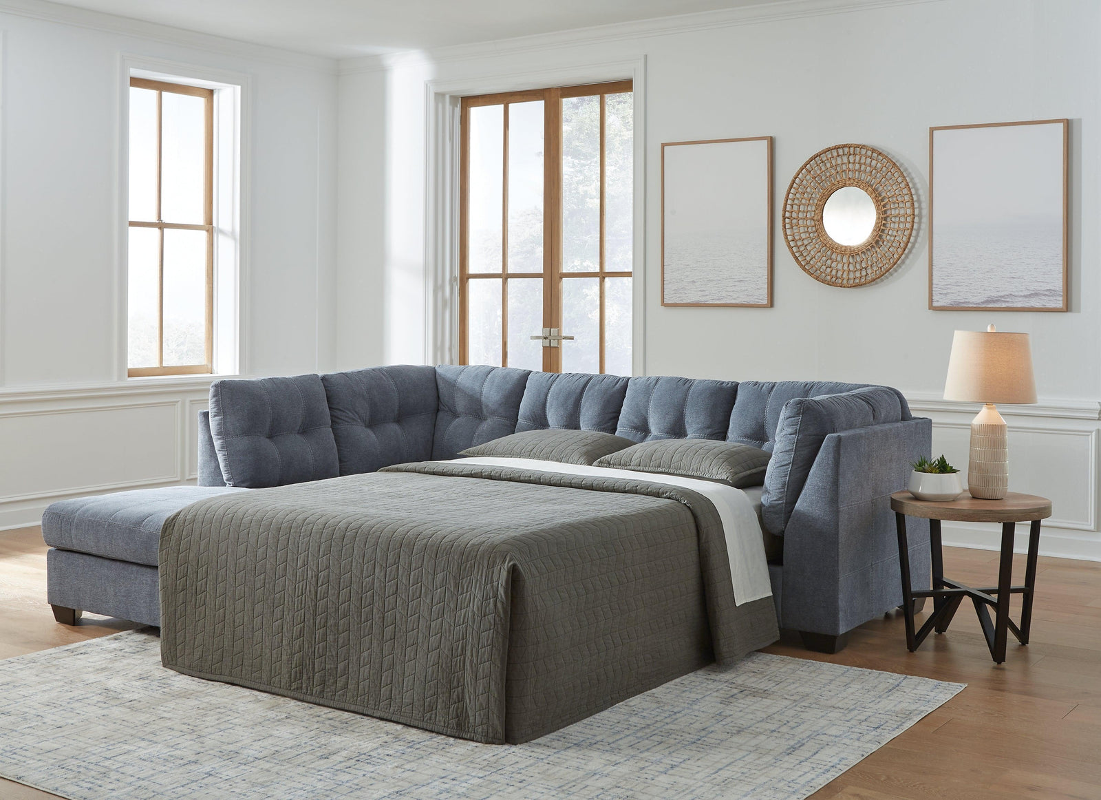 Marleton Denim Microfiber 2-Piece Sleeper Sectional With Chaise