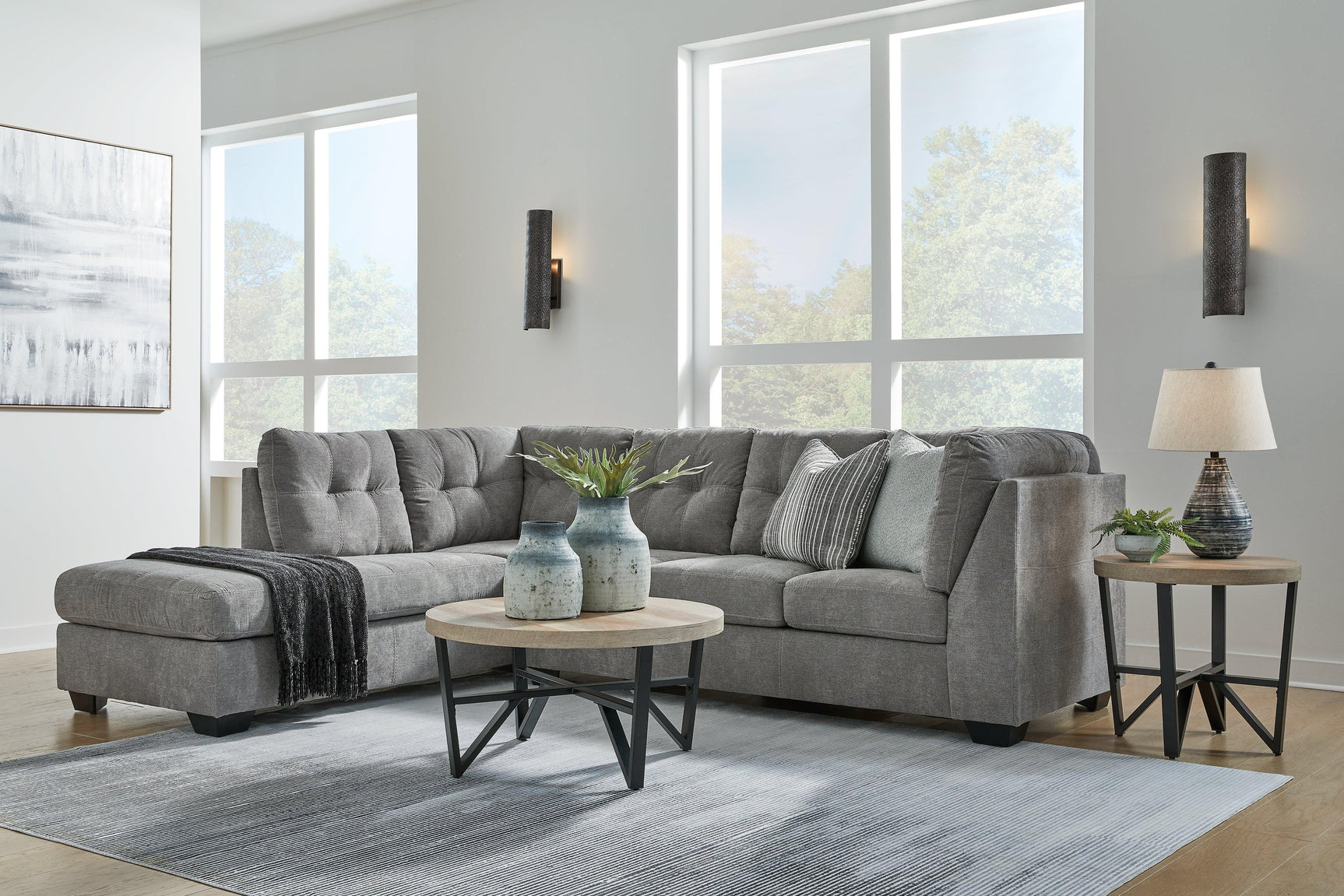 Marleton Gray Microfiber 2-Piece Sectional Sofa with Chaise