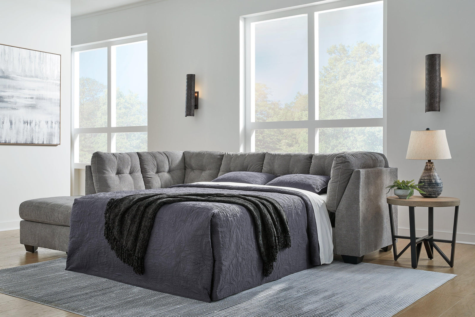Marleton Gray Microfiber 2-Piece Sleeper Sectional With Chaise