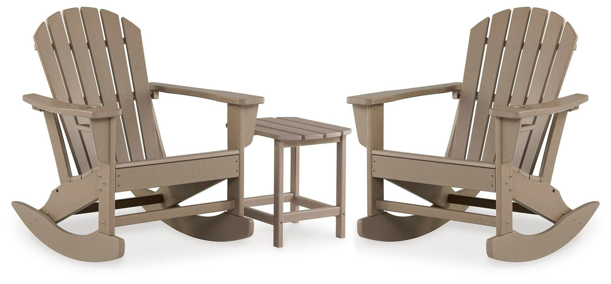 Sundown Treasure Driftwood 2 Outdoor Chairs with End Table — angled view