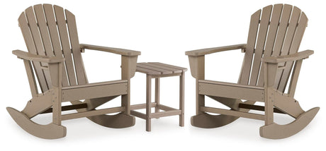 Sundown Treasure Driftwood 2 Outdoor Chairs with End Table — angled view