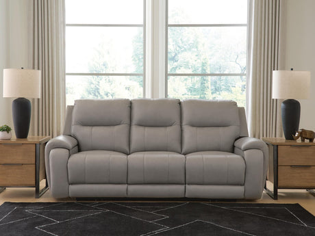 Real Moments Ash Leather Power Reclining Sofa with Audio Seating — product view