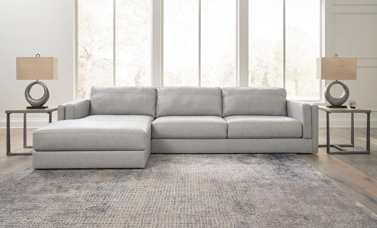 Amiata Glacier Leather 2-Piece Sectional With Chaise