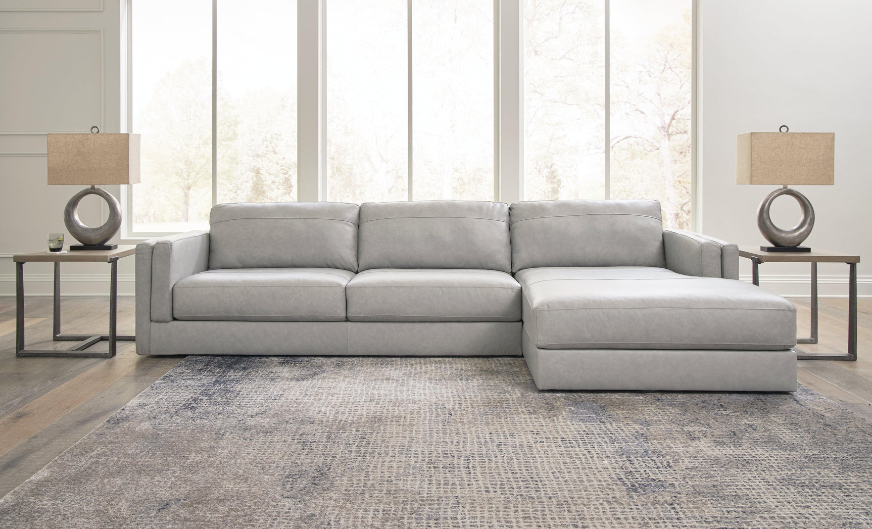 Amiata Glacier Leather 2-Piece Sectional With Chaise