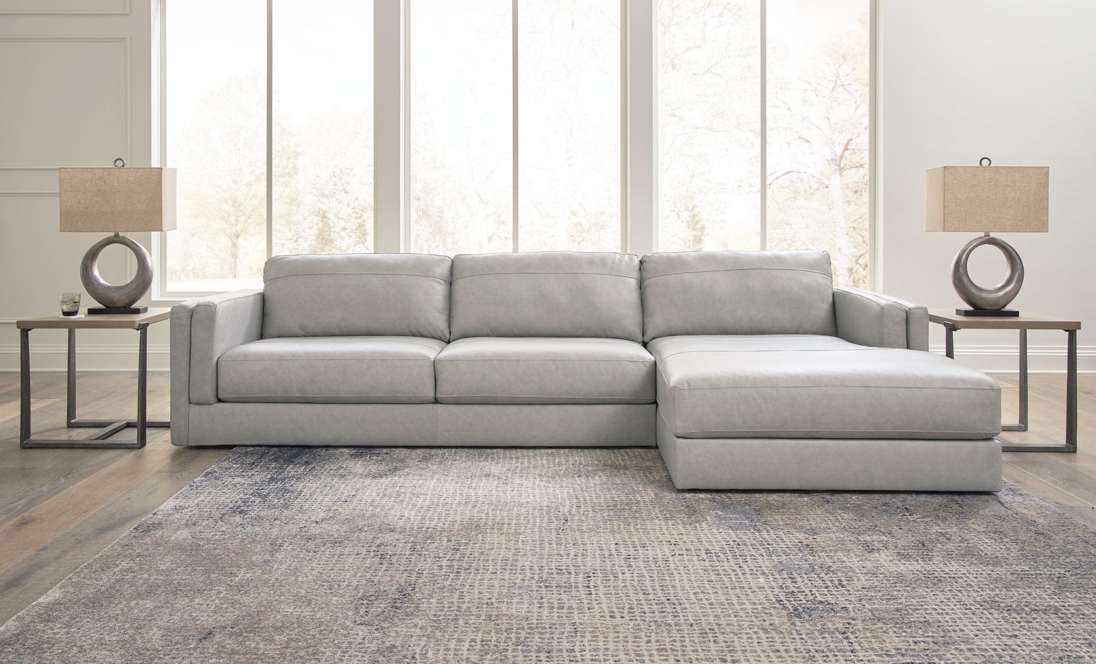Amiata Glacier Leather 2-Piece Sectional With Chaise