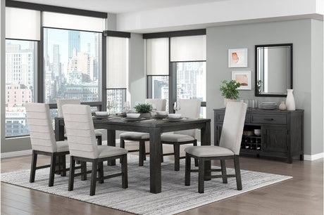 Orem Antique Black Modern Casual Solid Wood And Oak Veneers Gray Fabric Dining Room Set - Ella Furniture