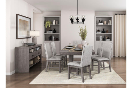 Gresham Gray Modern Rustic Acacia Veneer Solid Wood Gray Fabric Upholstery Dining Room Set - Ella Furniture
