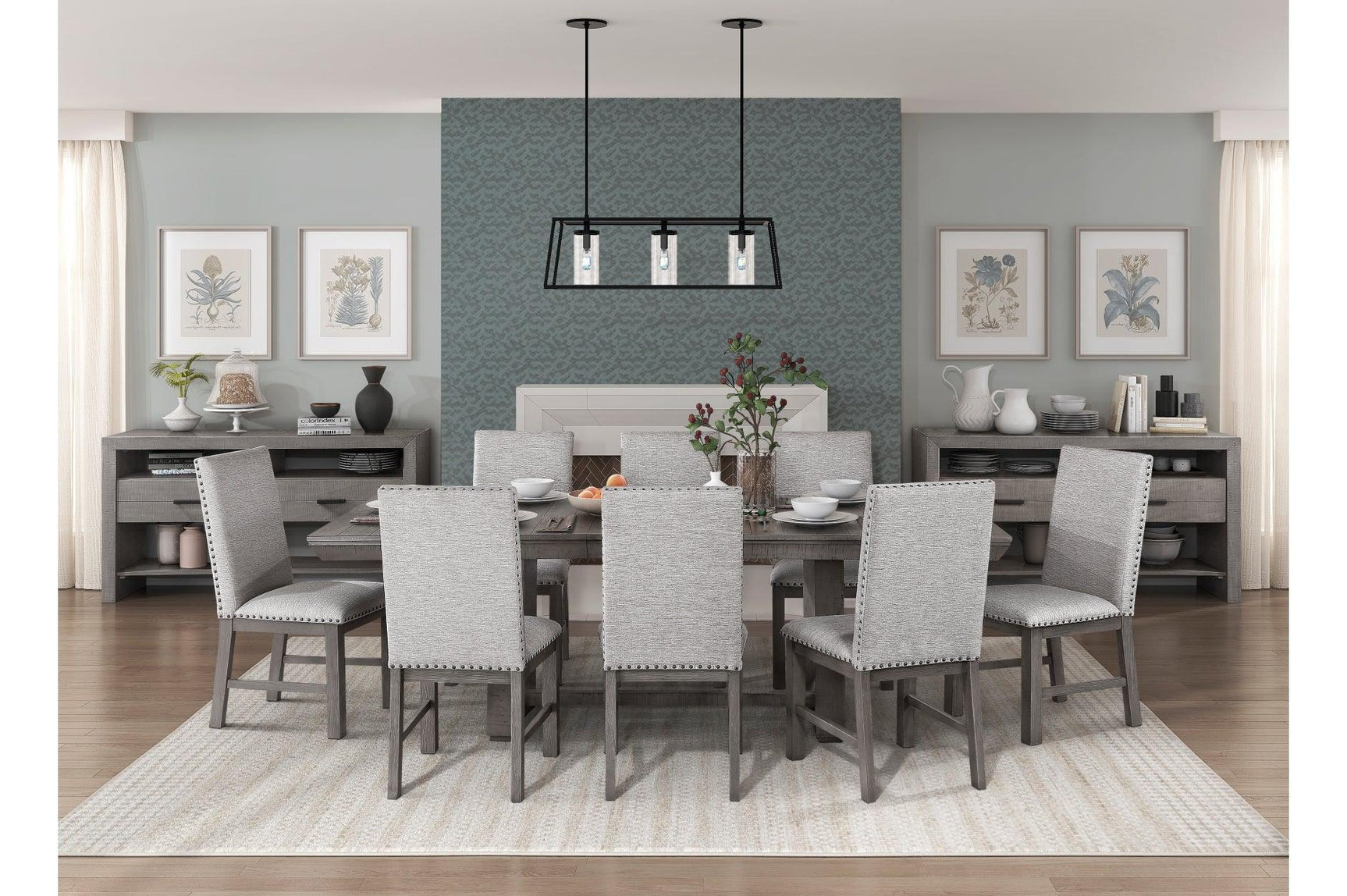 Gresham Gray Modern Rustic Acacia Veneer Solid Wood Gray Fabric Upholstery Dining Room Set - Ella Furniture