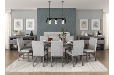 Gresham Gray Modern Rustic Acacia Veneer Solid Wood Gray Fabric Upholstery Dining Room Set - Ella Furniture