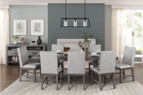Gresham Gray Modern Rustic Acacia Veneer Solid Wood Gray Fabric Upholstery Dining Room Set - Ella Furniture