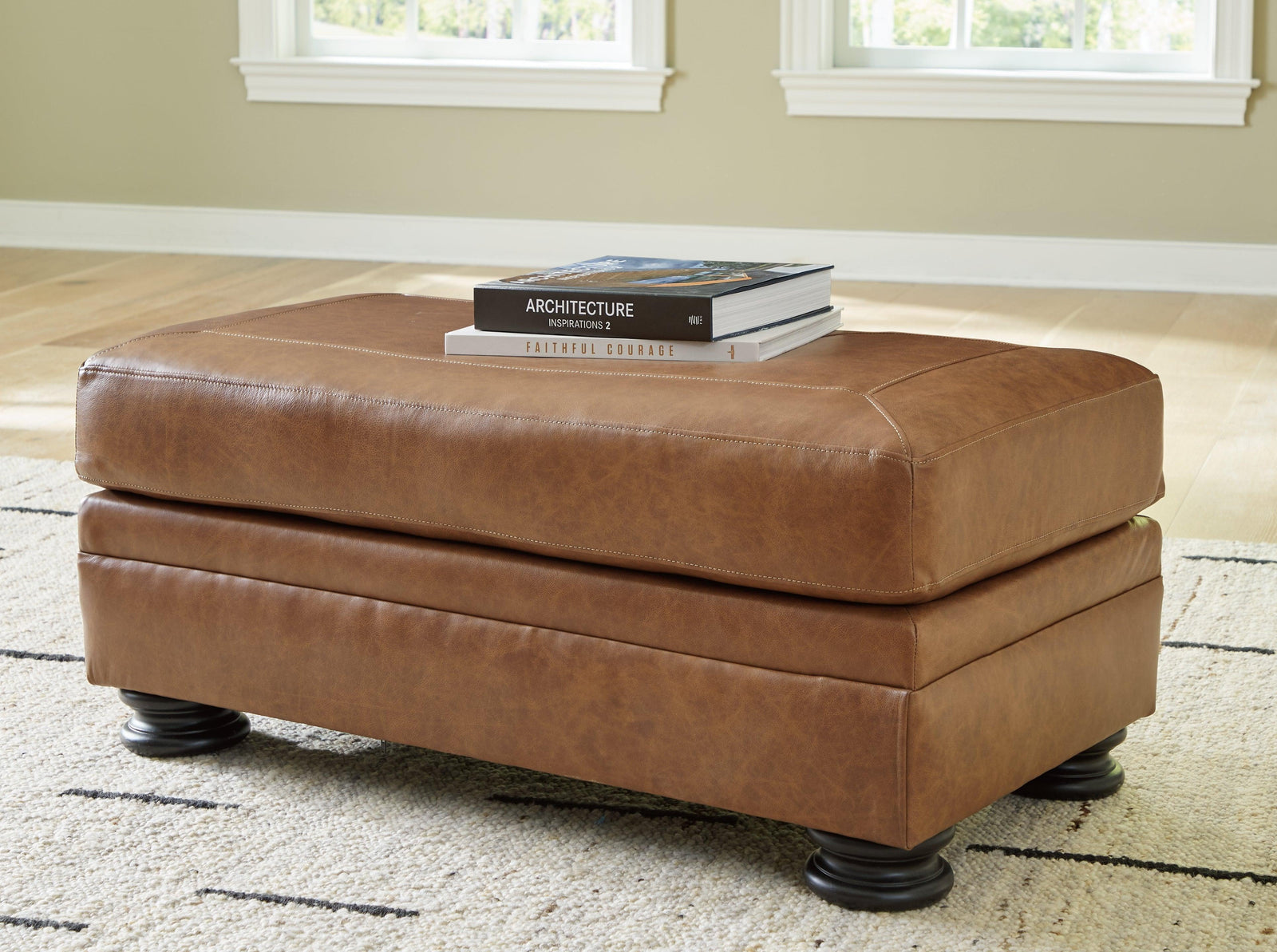 Carianna Caramel Leather Ottoman