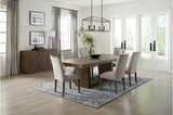 Brookings Brown Contemporary Acacia Veneer Solid Wood Beige Fabric Dining Room Set - Ella Furniture