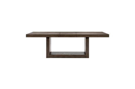 Brookings Brown Contemporary Acacia Veneer Solid Wood Beige Fabric Dining Room Set - Ella Furniture