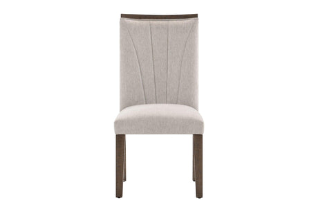 Brookings Brown Contemporary Acacia Veneer Solid Wood Beige Fabric Dining Room Set - Ella Furniture
