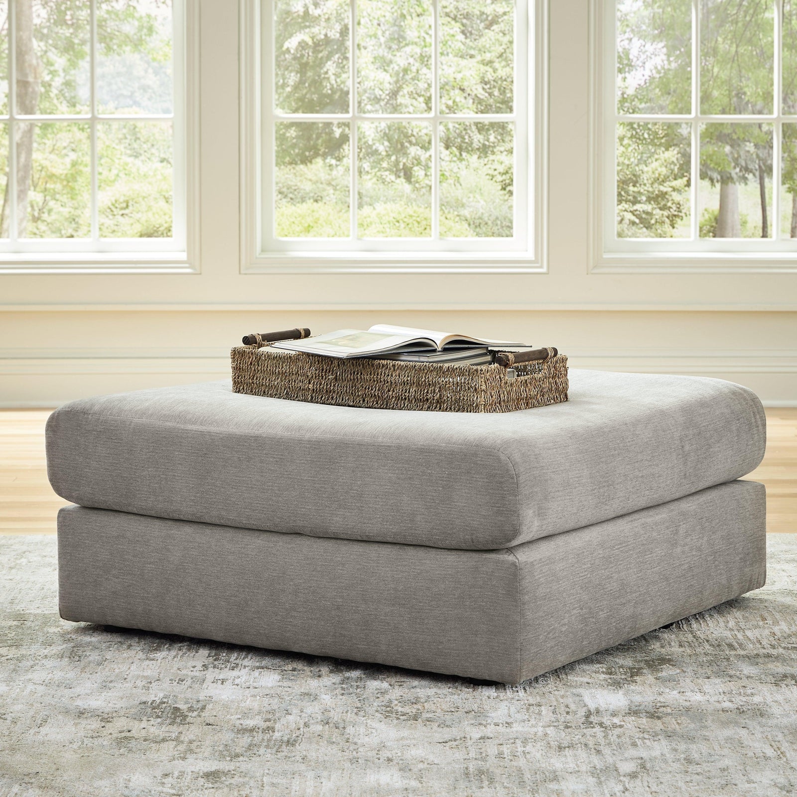 Avaliyah Ash Chenille Oversized Accent Ottoman