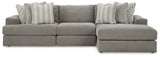 Avaliyah Ash Chenille 3-Piece Sectional With Chaise